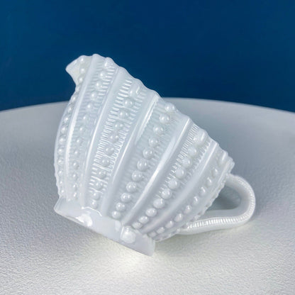 Milk Glass Sea-Urchins Creamer and Sugar. Nautical Themed White Serving Dishes/Accessories. Set of Two. Vacation, Tropical, 2nd Home.