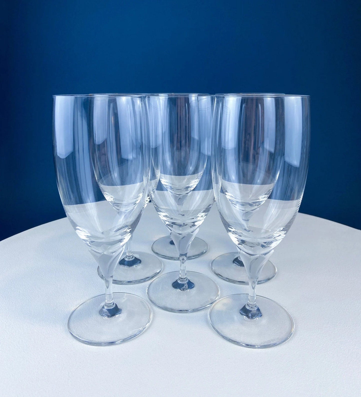 Crystal Water/Ice Tea Goblets with Ball Stem. Enchantress by Mikasa. Frosted Ball Shaped like Berries & Leaves. Set of 10. Beautiful Ping.
