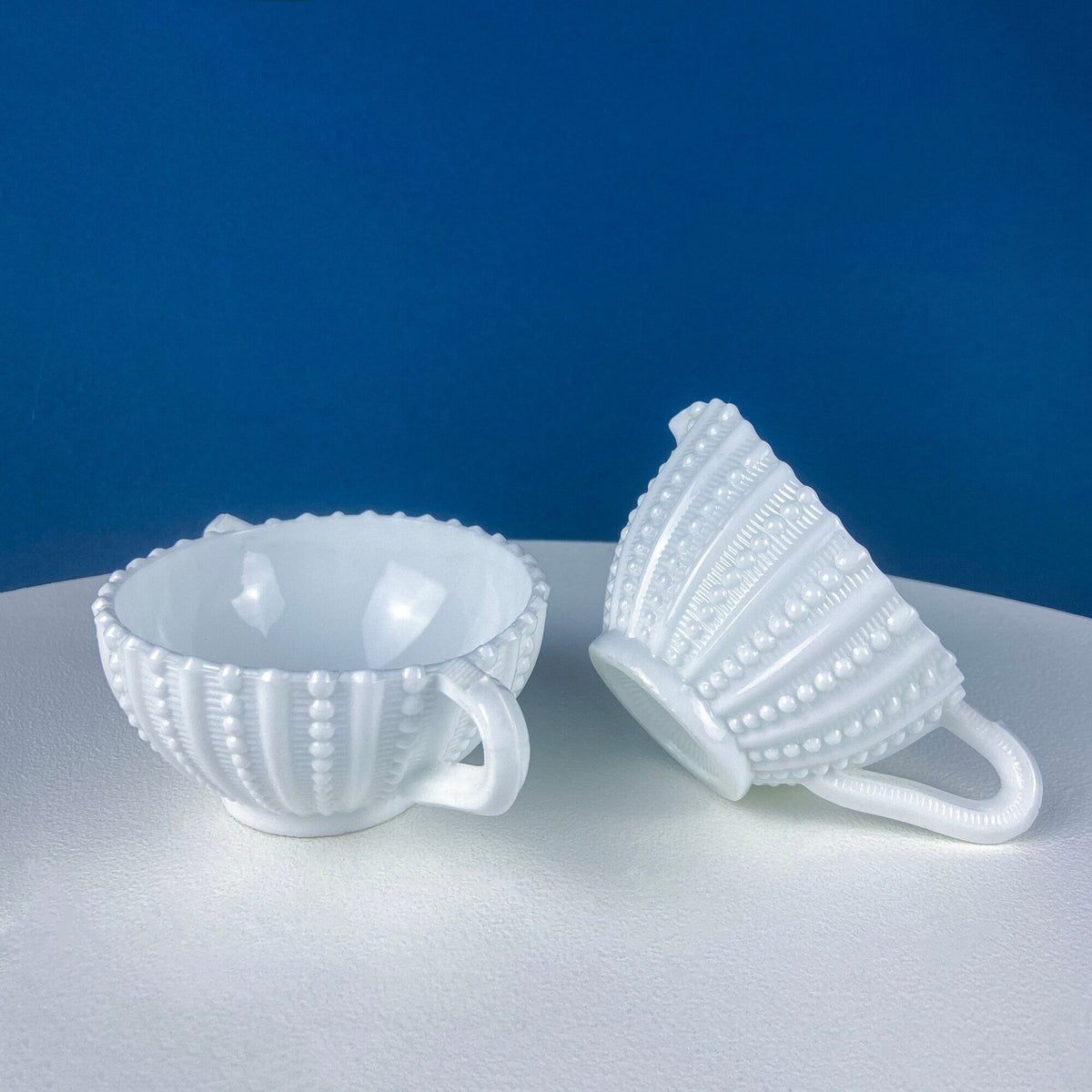 Milk Glass Sea-Urchins Creamer and Sugar. Nautical Themed White Serving Dishes/Accessories. Set of Two. Vacation, Tropical, 2nd Home.