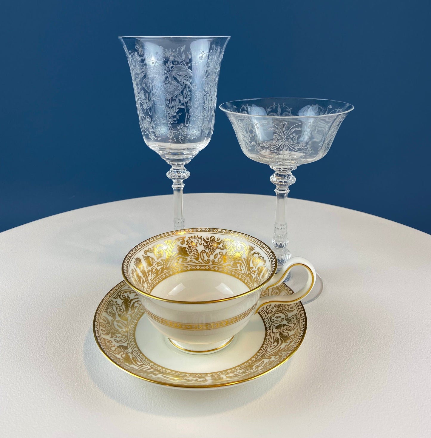 Heisey Wine Goblets. Set of 7 Orchid Pattern Etched Crystal Glasses. Home Gift. Dining Room Decor. Collectible Glassware.