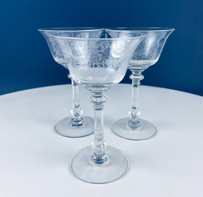 Heisey Sweet Wine, Liquor Glasses. Set of 6 Orchid Pattern Etched Crystal Sherbets. Home Gift. Dining Room Decor. Collectible Glassware.