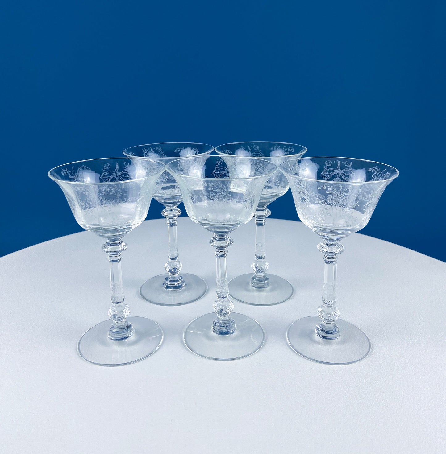 Heisey Sweet Wine, Liquor Glasses. Set of 6 Orchid Pattern Etched Crystal Sherbets. Home Gift. Dining Room Decor. Collectible Glassware.