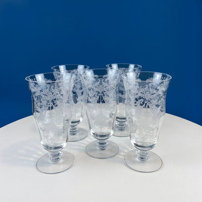 Antique Tiffin Franciscan Water Goblets in Cherokee Rose Pattern - Set of 7