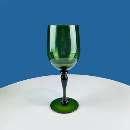 Stunning Green Wine Goblets.  Set of Four Stemware. Dark Green Hand Blown Glasses. Elegant Dining Room Decor. Unique Barware. Wedding Gift.
