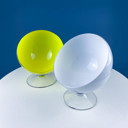 Modern White & Clear Glass Vase with Swirl Handle. Unique White Cased Hand Blown Art Glass with Scroll. Bath Storage. Interior Design Ideas.