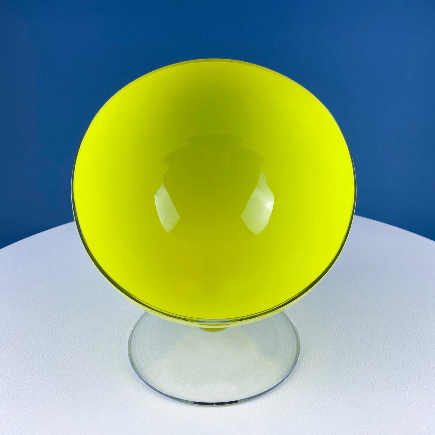 Modern White & Clear Glass Vase with Swirl Handle. Unique White Cased Hand Blown Art Glass with Scroll. Bath Storage. Interior Design Ideas.