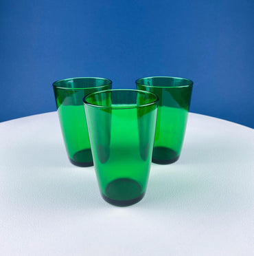 Vintage Modern Dark Green Tumblers. Set of 6 Minimal Glasses. Green Kitchen Decor. Dining Room Decor. Collectible Glass. Gift for Him or Her.