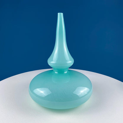 Blue Hand-Blown Glass Footed Vase. Large Goblet with Thumb Print Motif. Collectible Modern Glass. Home or Retail Decor. Interior Design Idea