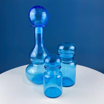 Blue Hand-Blown Glass Footed Vase. Large Goblet with Thumb Print Motif. Collectible Modern Glass. Home or Retail Decor. Interior Design Idea
