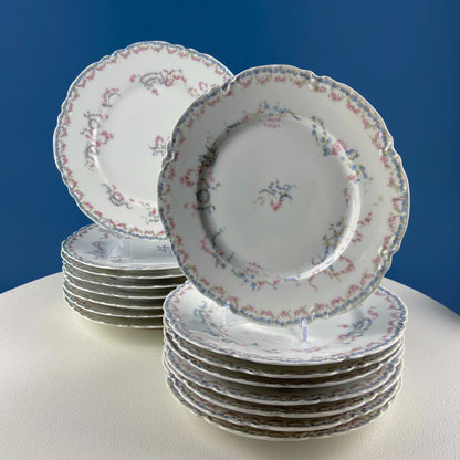 Antique Limoges Breakfast Lunch Dish Set for 8. Floral Motif: Forget-me-Nots Tea Roses. French Country Living. Dining Tea Room Decor.