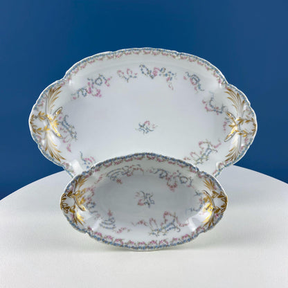 Antique Limoges Breakfast Lunch Dish Set for 8. Floral Motif: Forget-me-Nots Tea Roses. French Country Living. Dining Tea Room Decor.