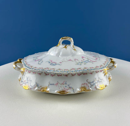 Antique Limoges Breakfast Lunch Dish Set for 8. Floral Motif: Forget-me-Nots Tea Roses. French Country Living. Dining Tea Room Decor.