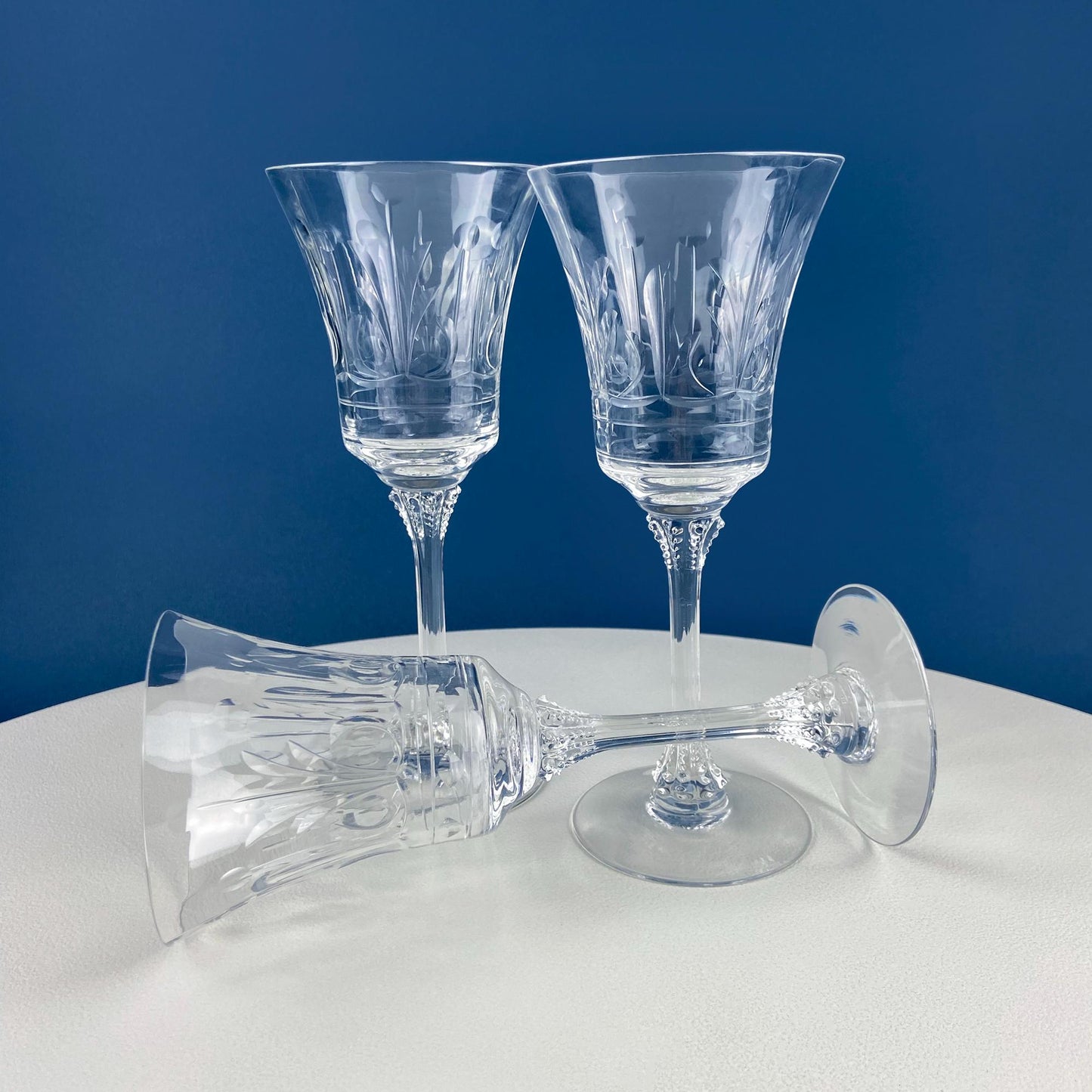 Vintage Heisey Danish Princess Cut Crystal Wine or Water Goblets. Set of 8 Stemware. Beautiful Shimmer & Ping. Wedding Gift. Housewarming.