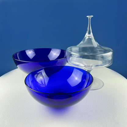 Crystal Clear Footed Candy Bowl or Serving Dish with Empoli Style Lid. Unique Mid Century Modern Apothecary Jar. Home Store Cafe Decor.