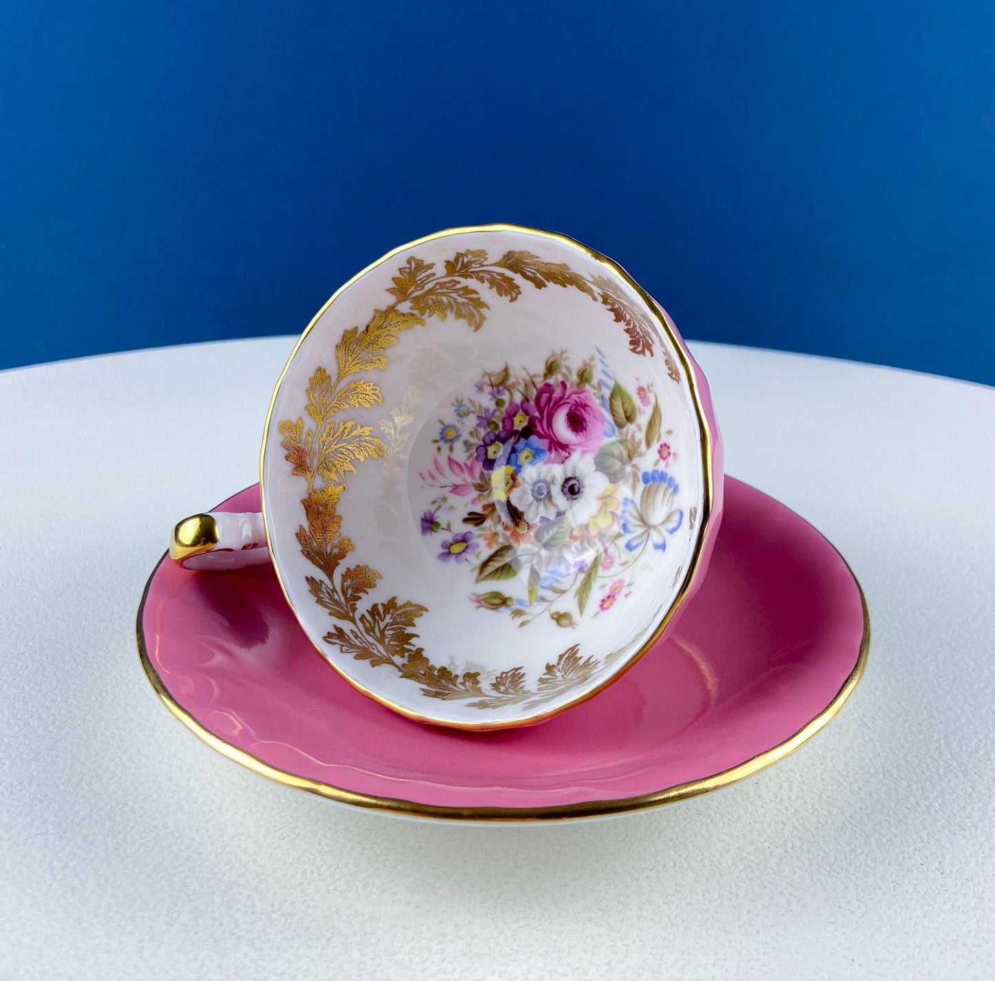 Vintage Royal Albert Brown & Gold Tea Coffee Cup and Saucer. All Over Flower Motif. Gold Leaf Border.  Buckingham Series. Hosting Essentials