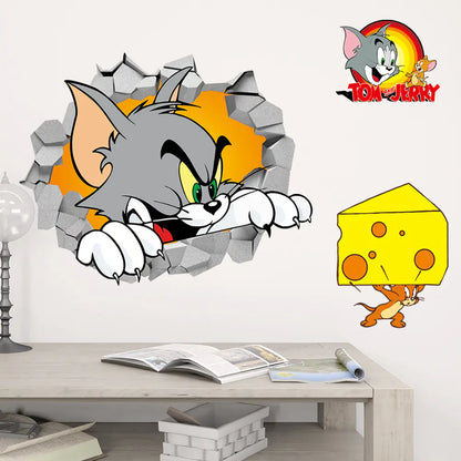 3D Cat and Mouse Wall Stickers for Kids' Room Decor