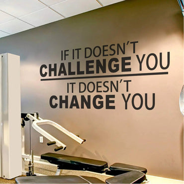 BATTOO Fitness Wall Decal - If It Doesnt Challenge You. It Doesnt Change You- Classroom Wall Decor- Inspirational Quote Wall Decal Sticker(Black 30" WX14 H)
