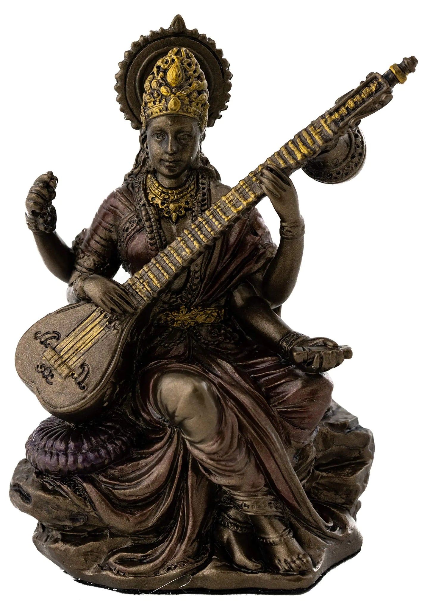 Top Collection Mini Saraswati Statue - Hindu Goddess of Knowledge Music Arts and Wisdom Sculpture in Premium Cold Cast Bronze - 3-Inch Collectible Figurine (Sm. Saraswati)