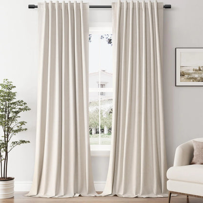 SPWIY Grayish Brown Linen 100% Blackout Curtains 120 Inches Long 2 Panels Set Thermal Insulated Curtains for Living Room Back Tab Rod Pocket Room Darkening Curtain for Bedroom Nursery 52x120