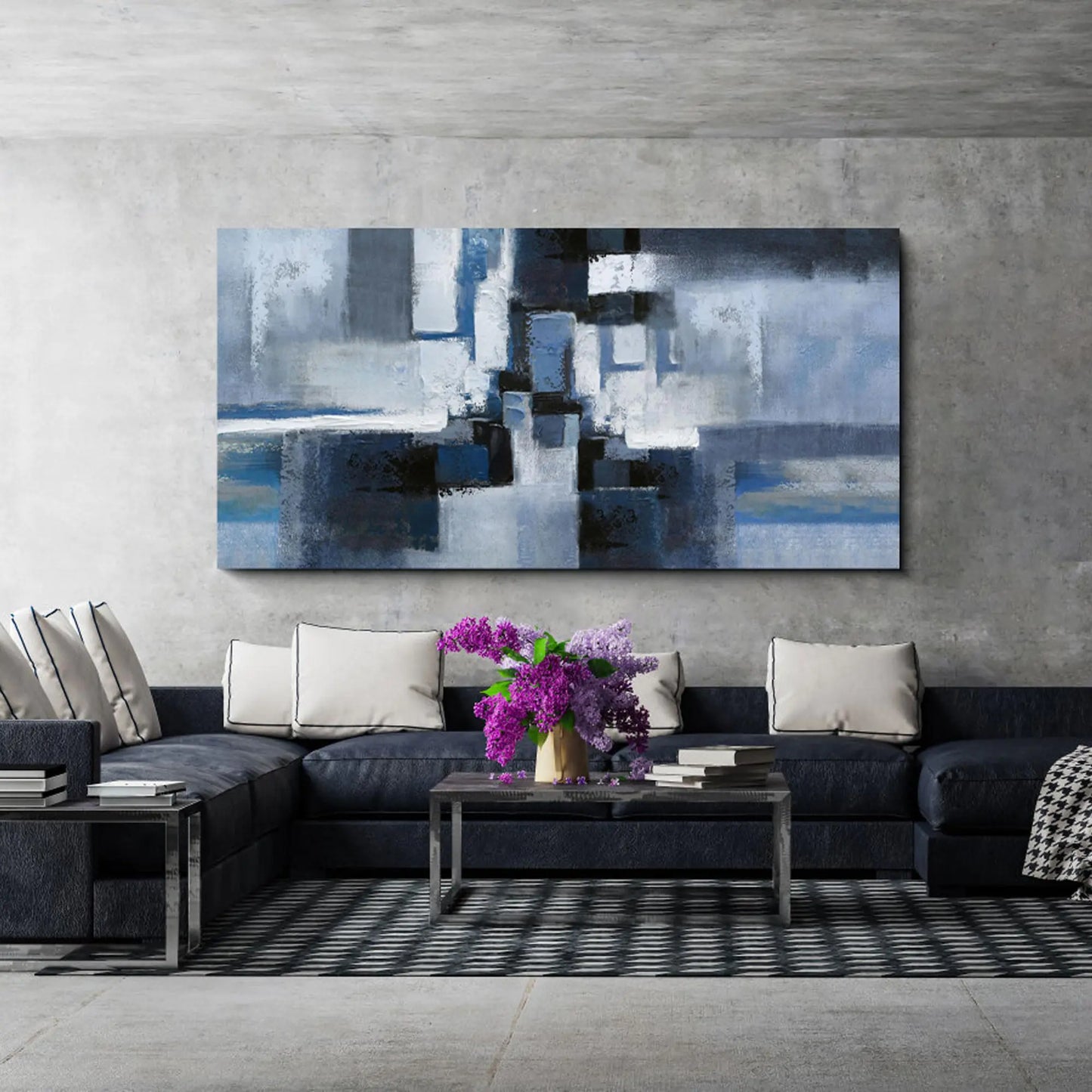 KLAKLA Abstracr Wall Art - Blue and Black Canvas Picture for Living Room Wall Decor - Bedroom Art Framed Artwork - 20x40 Inches Modern Wall Art