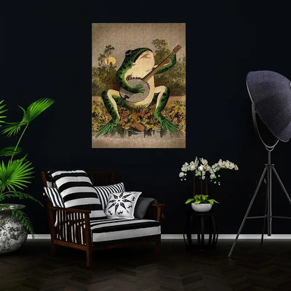 Banjo Frog Canvas Print Wall Art for Living Room Decor