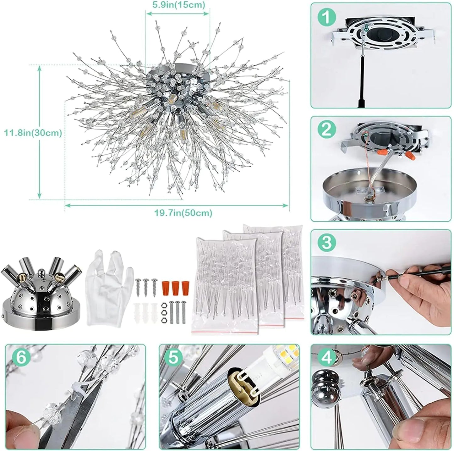 Silver Crystal Recessed Chandelier