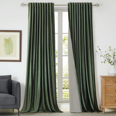 100% Full Blackout Olive Green Velvet Curtains 120 inch Long for Living RoomSet of 2 Liner Rod Pocket Back Tab Thermal Window Curtains Room Darkening Heavy Decorative Curtains Drapes for Bedroom