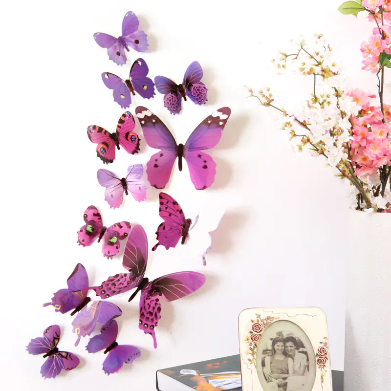 3D PVC Butterfly Wall Stickers - Set of 12 (Pink)