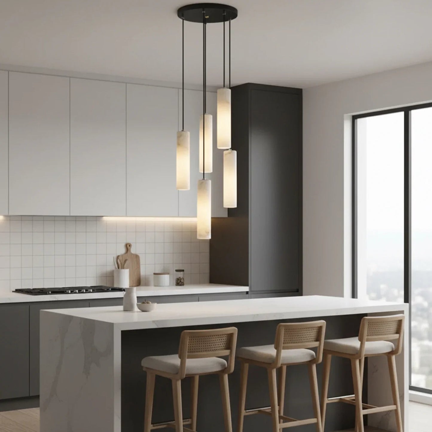 Clustered Alabaster Cylinder Lux Chandelier
