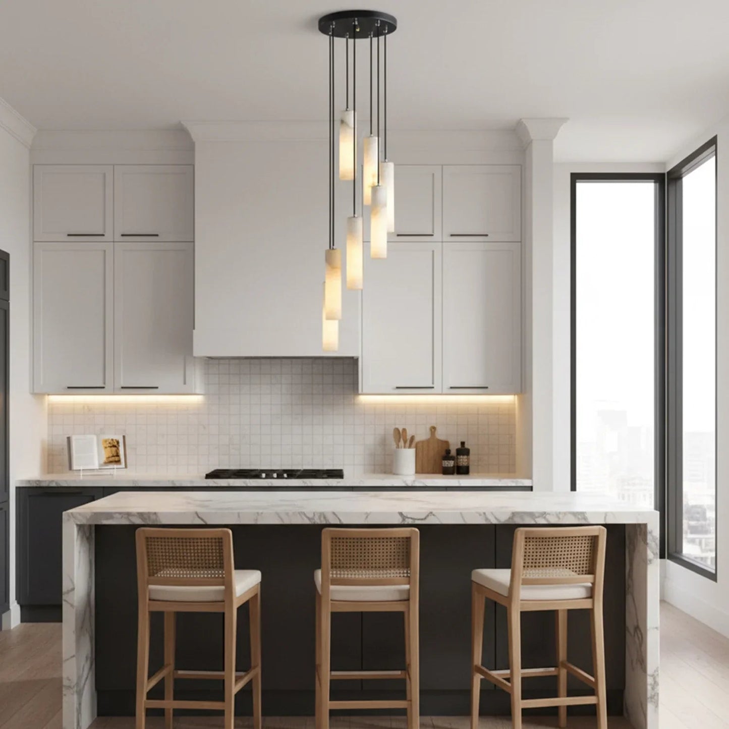 Clustered Alabaster Cylinder Lux Chandelier