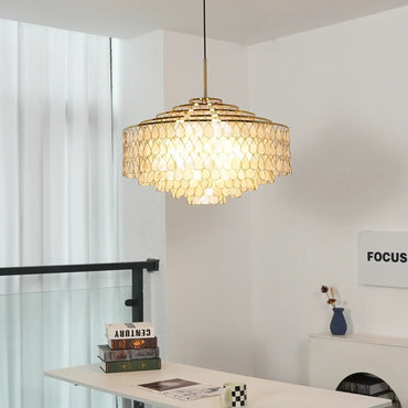 Tiered Capiz Shell Glow Chandelier