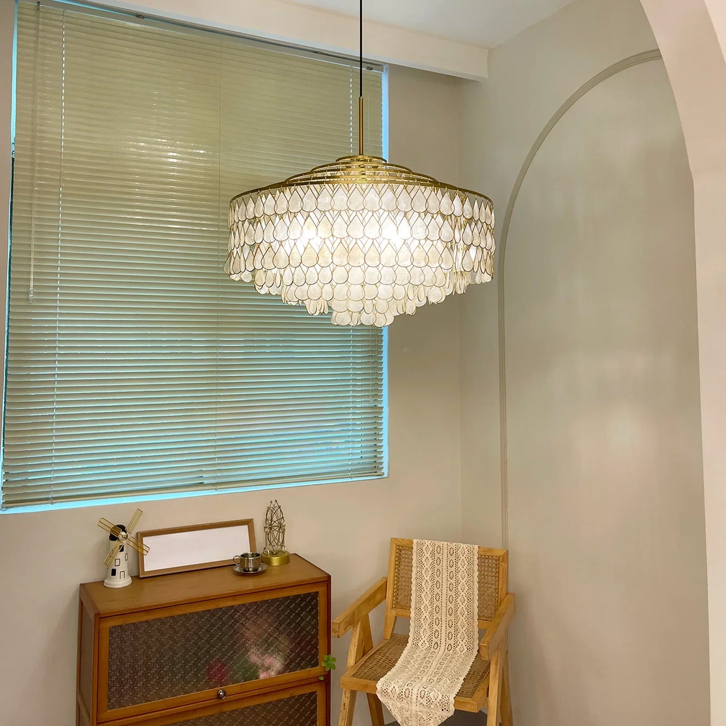 Tiered Capiz Shell Glow Chandelier