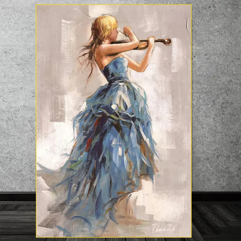 Modern Oil Painting Canvas Girl with Violin (Unframed)