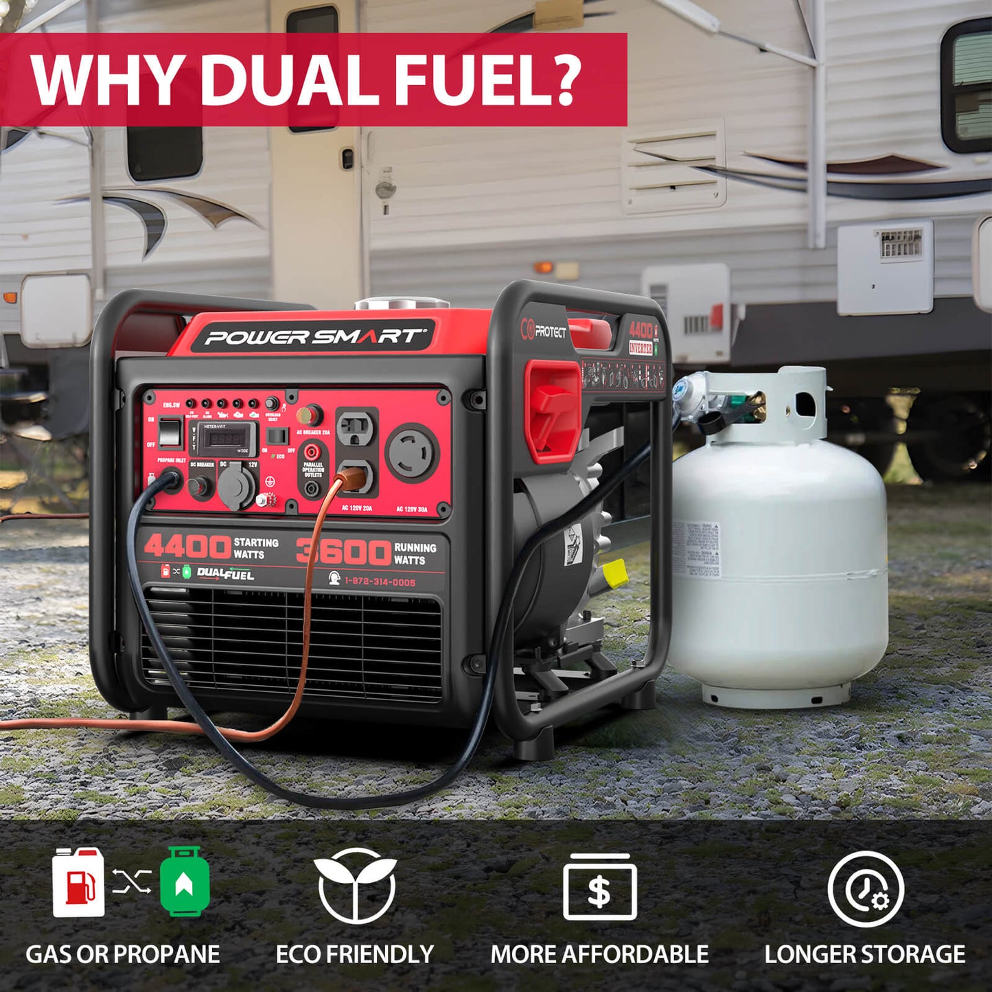 4400W Gasoline/Propane Dual Fuel Inverter Generator w/ CO Alert MB5040DC