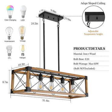 Rustic 5-Light Walnut Chandelier for Home