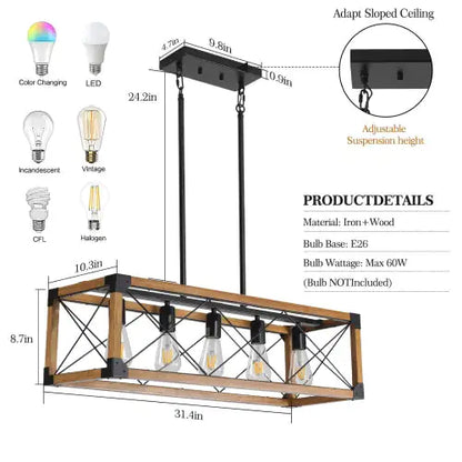 Rustic 5-Light Walnut Chandelier for Home