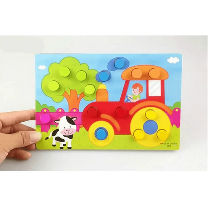 Montessori Cartoon Animal Educational Wooden Beaded Geometry  Digital Clock Puzzles Matching Clock Toy For Children