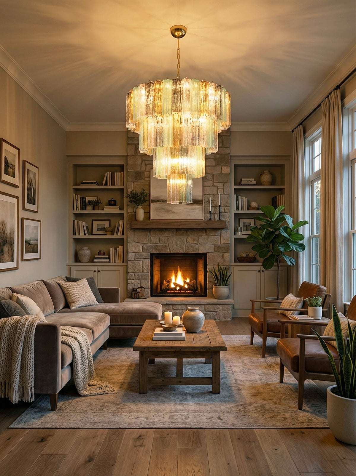 Multi‑Tier Stained Glass Chandelier