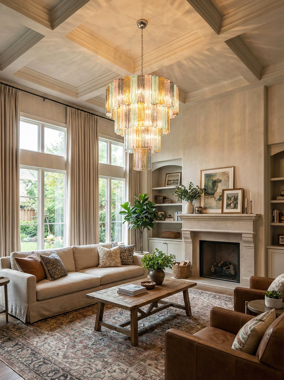 Multi‑Tier Stained Glass Chandelier