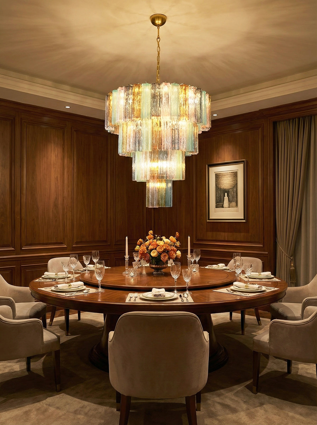 Multi‑Tier Stained Glass Chandelier
