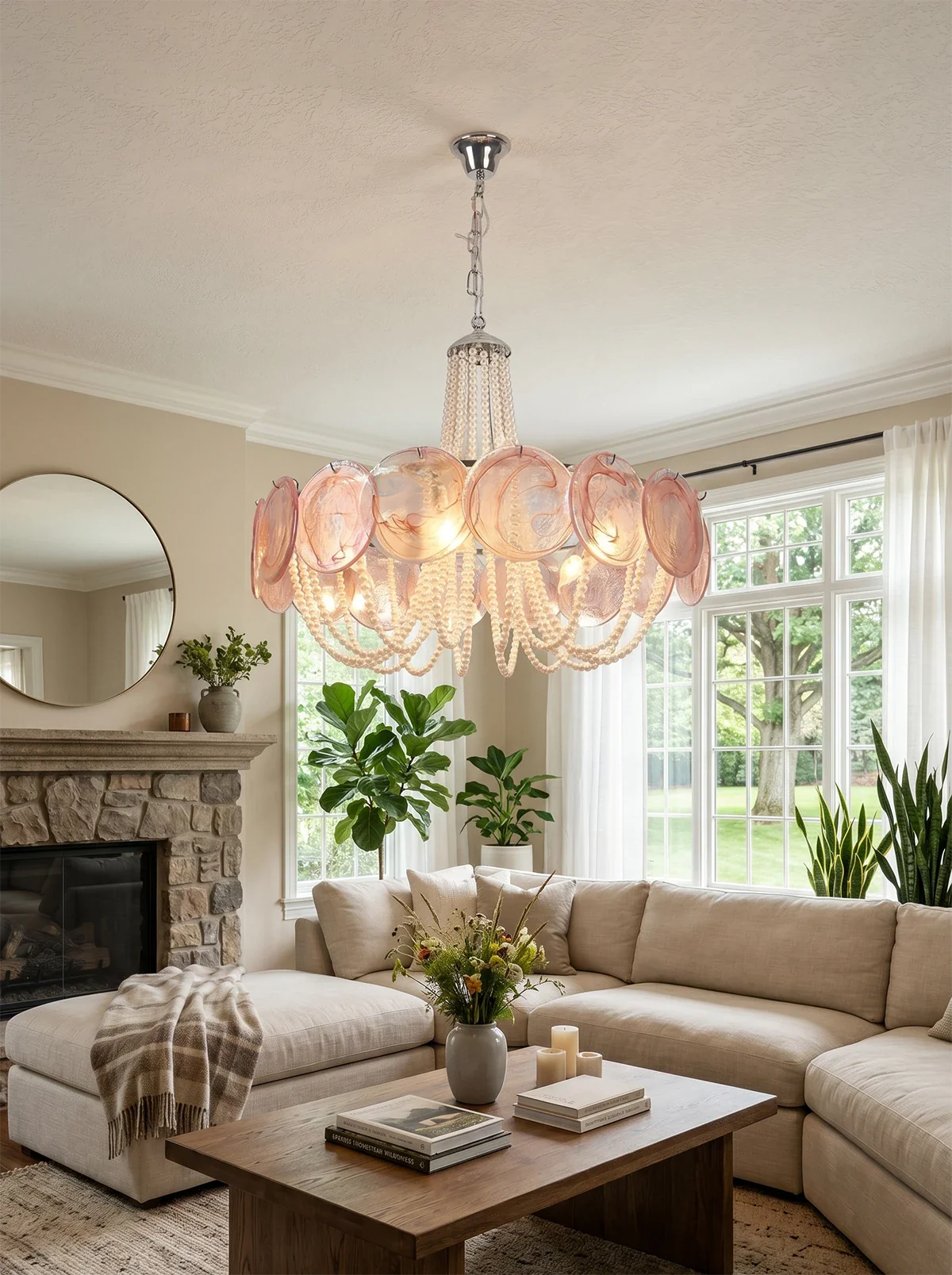 Murano Pink Radiance Disc Chandelier