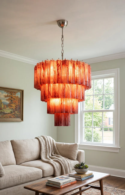 Murano Vetro Rosso Tube Chandelier