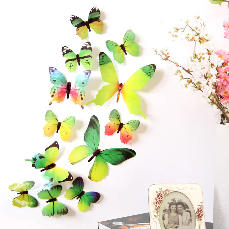 3D PVC Butterfly Wall Stickers - Set of 12 (Pink)