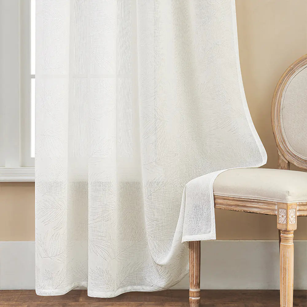 Amazon Cross-Border Sheer White Curtains with Leaf Pattern