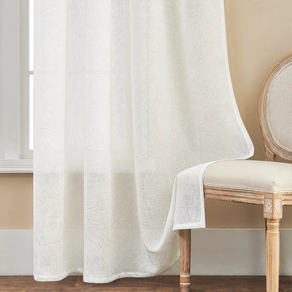 Amazon Cross-Border Sheer White Curtains with Leaf Pattern