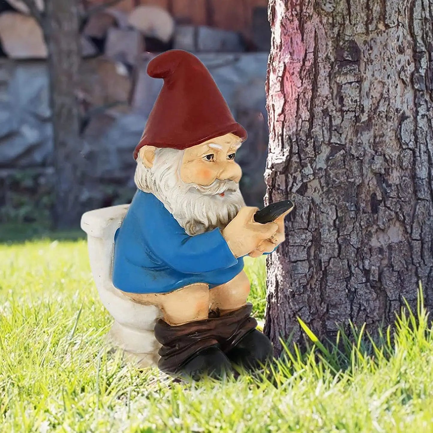 Cartoon Gnome Squat Toilet Resin Garden Sculpture
