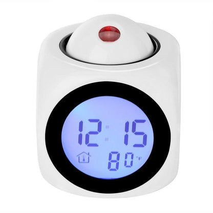 New Creative Attention Projection Digital Weather LCD Snooze Clock Projection Alarm Clock Wake Up Bedroom with Data and Temperature Display Talking Function LED Wall/Ceiling Projection Bell Alarm Display Backlight LED Projector Home Clock Timer