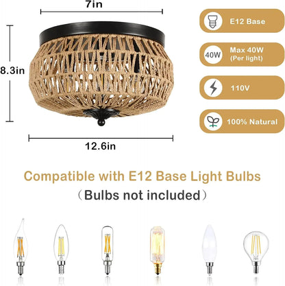 Rattan Trio Recessed Chandelier for Home Decor