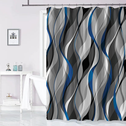 weesire Blue and Grey Shower Curtain for Bathroom Blue and Black Shower Curtain Fabric Modern Abstract Striped Minimalist Bath Curtains Waterproof Shower Curtains Set Black Gray Blue 72 x 72 Inch