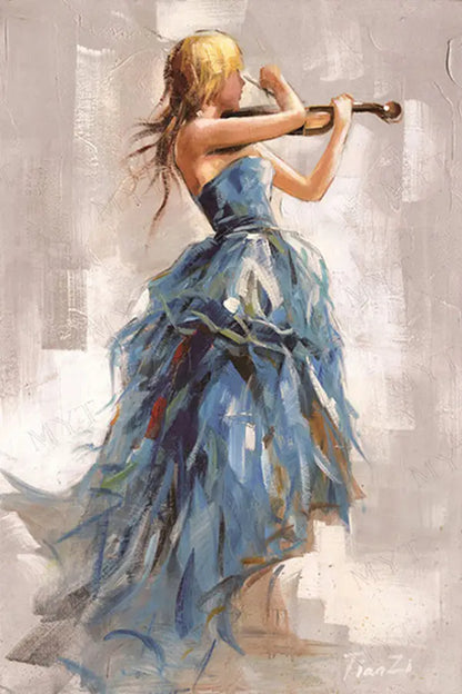 Modern Oil Painting Canvas Girl with Violin (Unframed)